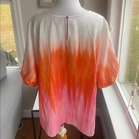 Vince Camuto Afterglow orange pink & white short sleeve blouse 2X - Picture 2 of 9
